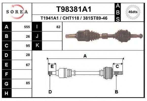 Полуось в сборе eai T98381A1