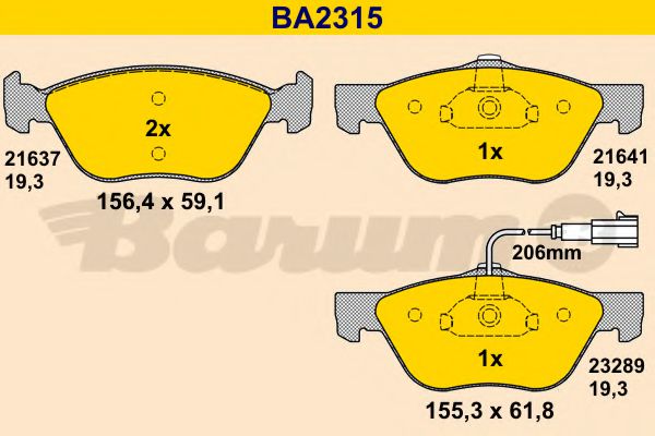 Тормозные колодки BARUM BA2315