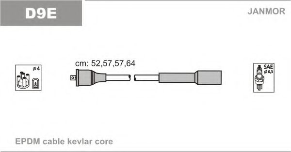 Комплект проводов зажигания JANMOR D9E