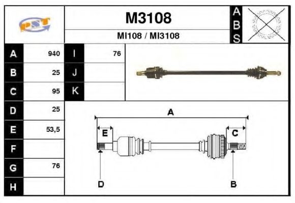 Полуось в сборе snra M3108