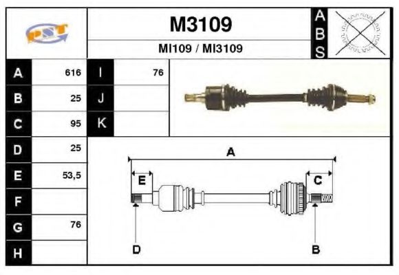 Полуось в сборе snra M3109