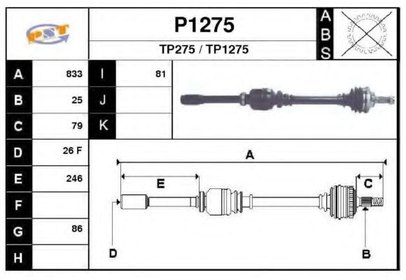 Полуось в сборе snra P1275
