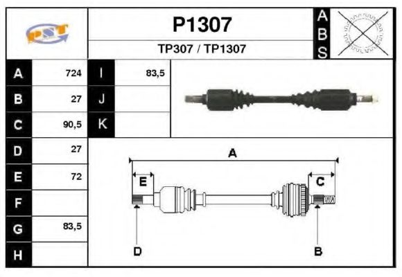 Полуось в сборе snra P1307