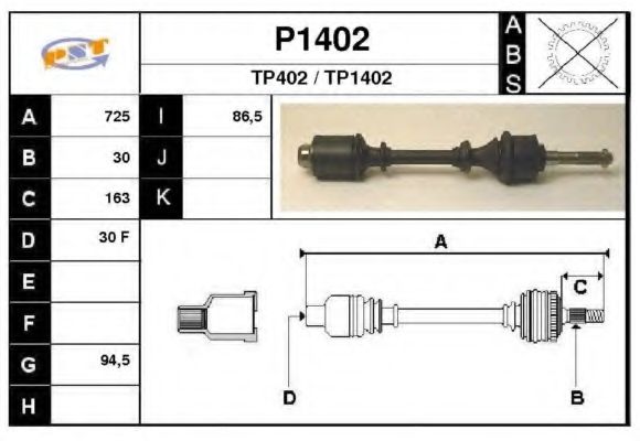 Полуось в сборе snra P1402