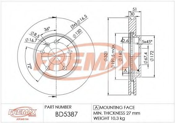 Тормозной диск FREMAX BD-5387
