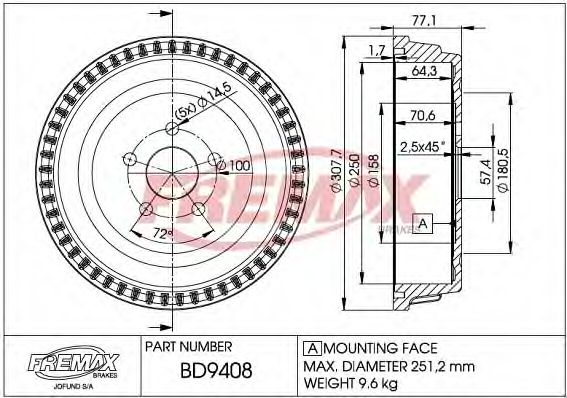 Тормозной барабан fremax BD-9408