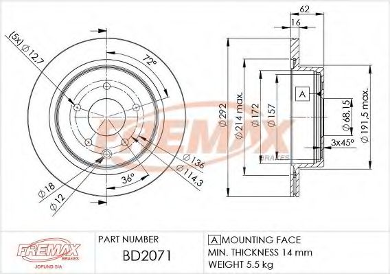 Тормозной диск FREMAX BD-2071
