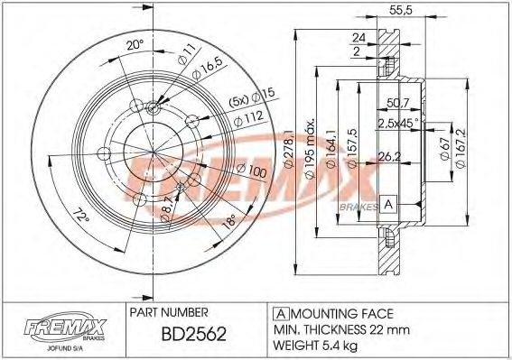 Тормозной диск FREMAX BD-2562