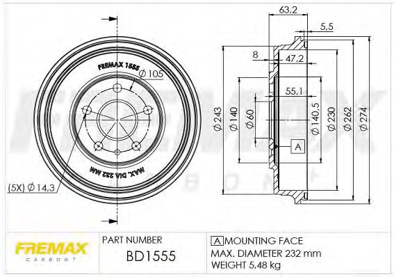 Тормозной барабан FREMAX BD-1555