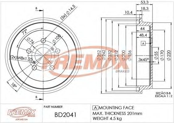 Тормозной барабан FREMAX BD-2041