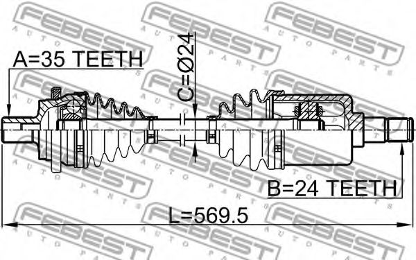 Полуось в сборе FEBEST 1614-203RH Полуось в сборе FEBEST 1614-203RH