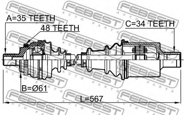 Полуось в сборе FEBEST 1614-210LH Полуось в сборе FEBEST 1614-210LH