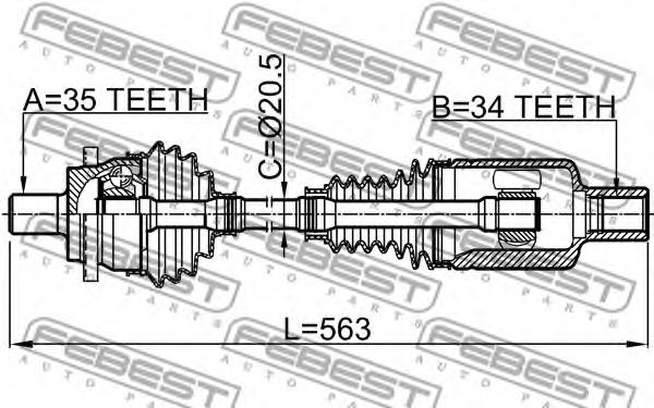 Полуось в сборе FEBEST 1614-211LH Полуось в сборе FEBEST 1614-211LH