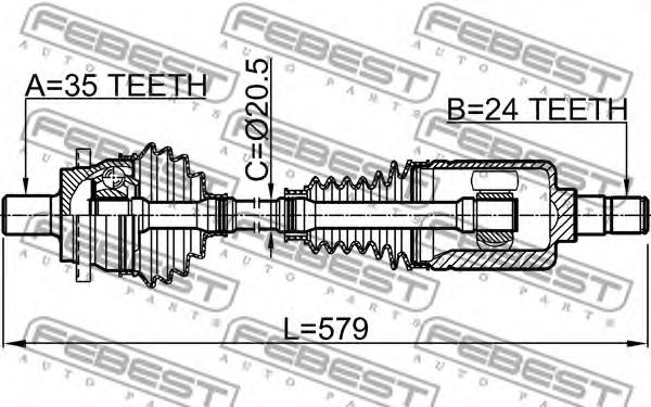 Полуось в сборе FEBEST 1614-211RH Полуось в сборе FEBEST 1614-211RH