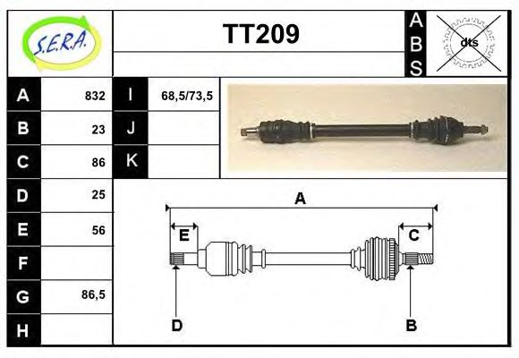 Полуось в сборе sera TT209