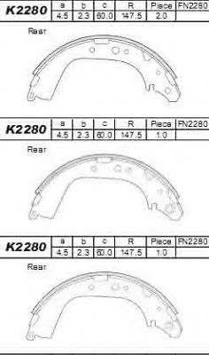Тормозные колодки барабанные ASIMCO K2280