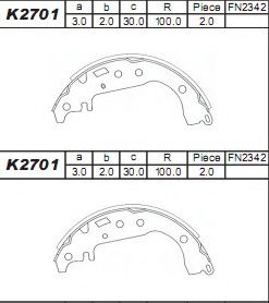 Тормозные колодки барабанные ASIMCO K2701