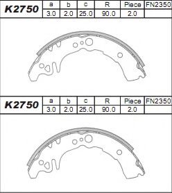 Тормозные колодки барабанные ASIMCO K2750