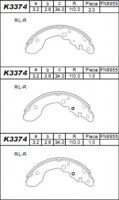 Тормозные колодки барабанные ASIMCO K3374
