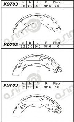 Тормозные колодки барабанные ASIMCO K9703