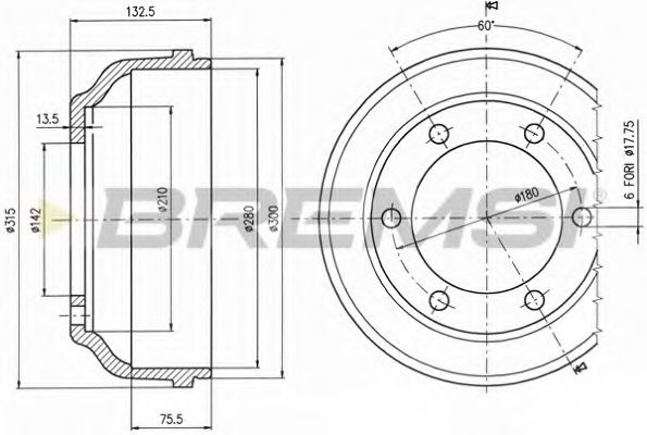 Тормозной барабан bremsi DR5063