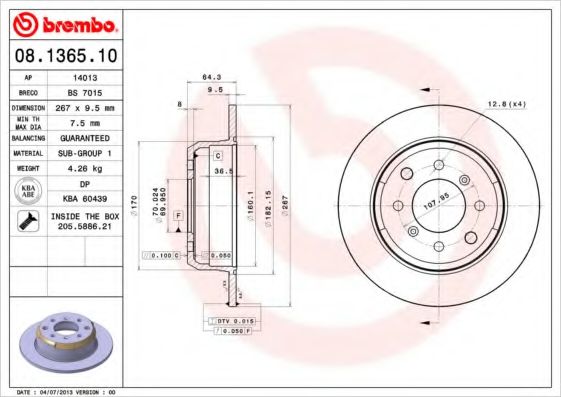 Тормозной диск BREMBO 08.1365.10