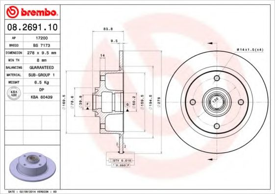 Тормозной диск BREMBO 08.2691.10