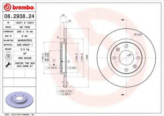 Тормозной диск BREMBO 08.2938.24