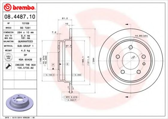 Тормозной диск BREMBO 08.4487.10