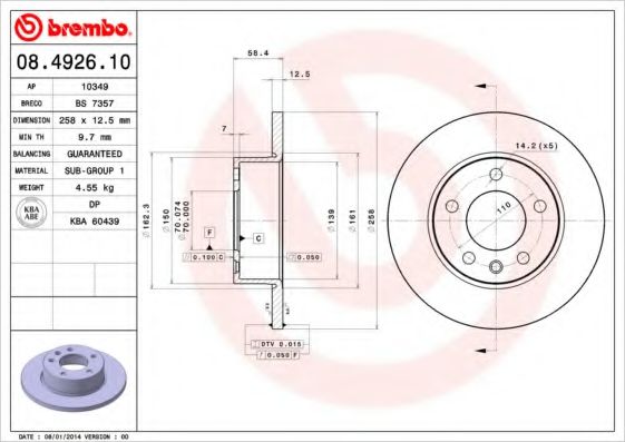 Тормозной диск BREMBO 08.4926.10