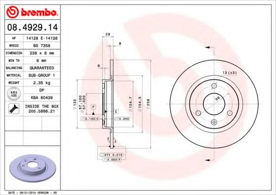 Тормозной диск BREMBO 08.4929.14