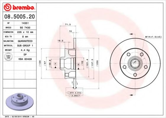 Тормозной диск BREMBO 08.5005.20