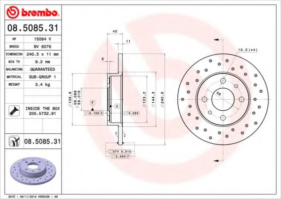 Тормозной диск BREMBO 08.5085.31