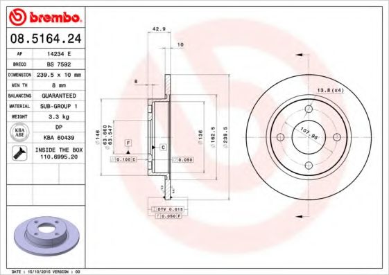 Тормозной диск BREMBO 08.5164.24
