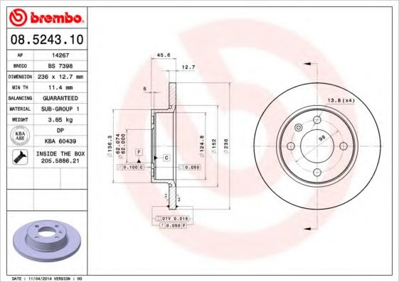 Тормозной диск BREMBO 08.5243.10