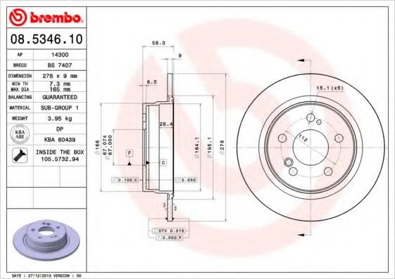 Тормозной диск BREMBO 08.5346.10