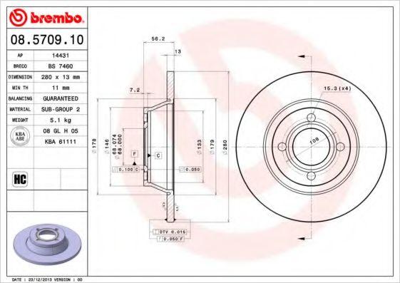 Тормозной диск BREMBO 08.5709.10