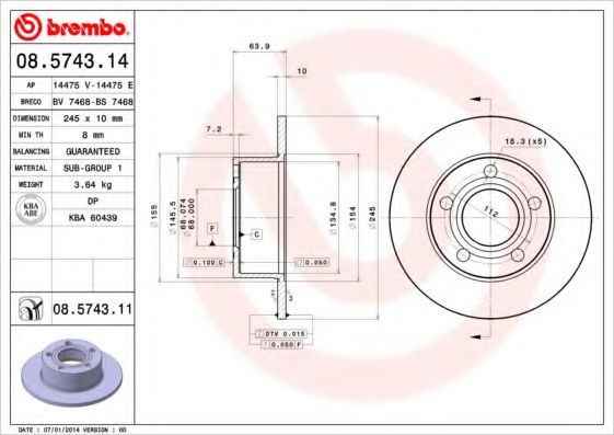 Тормозной диск BREMBO 08.5743.11