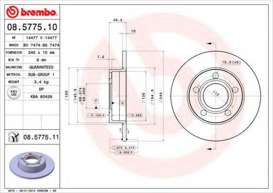Тормозной диск BREMBO 08.5775.11
