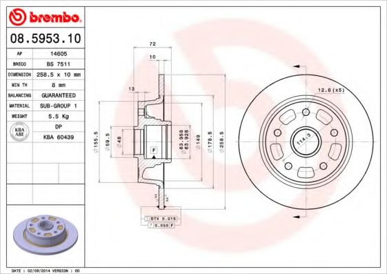 Тормозной диск BREMBO 08.5953.10