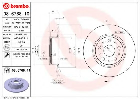 Тормозной диск BREMBO 08.6768.11