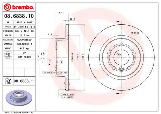 Тормозной диск BREMBO 08.6838.11