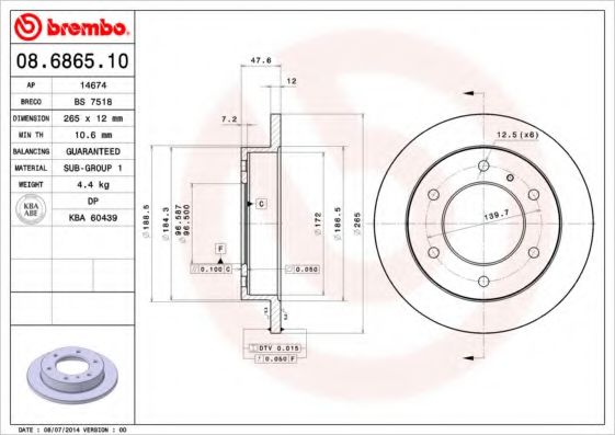 Тормозной диск BREMBO 08.6865.10