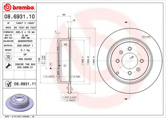 Тормозной диск BREMBO 08.6931.11