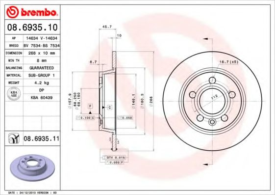 Тормозной диск BREMBO 08.6935.11
