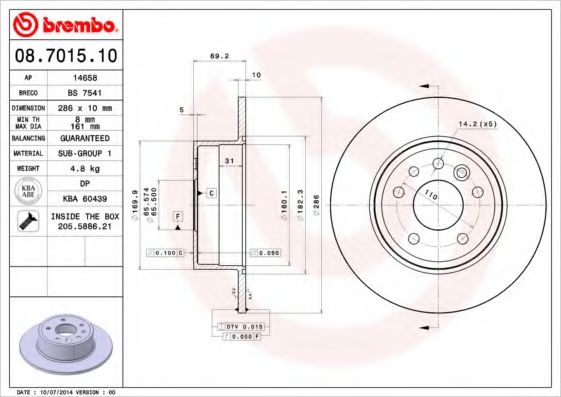 Тормозной диск BREMBO 08.7015.10