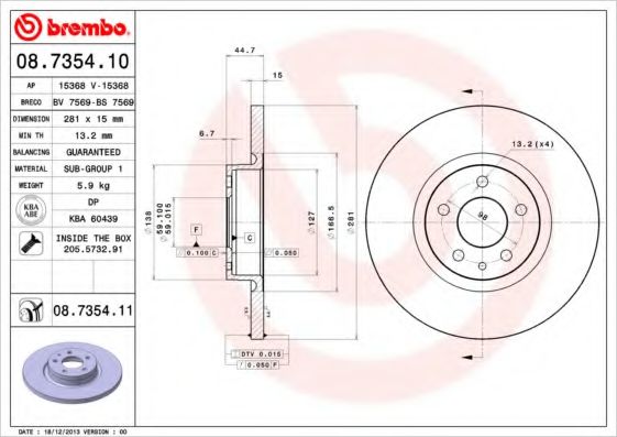 Тормозной диск BREMBO 08.7354.11
