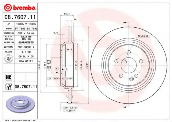 Тормозной диск BREMBO 08.7607.11