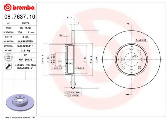 Тормозной диск BREMBO 08.7637.10