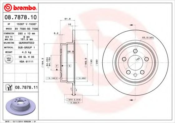Тормозной диск BREMBO 08.7878.11